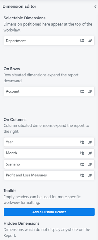 Arranging the dimensions