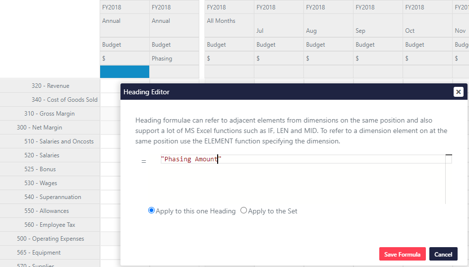Heading Editor Phasing Amount