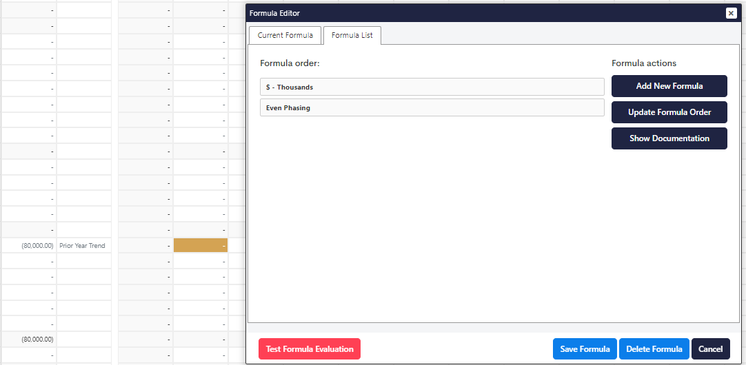 Prior Year Trend Formula