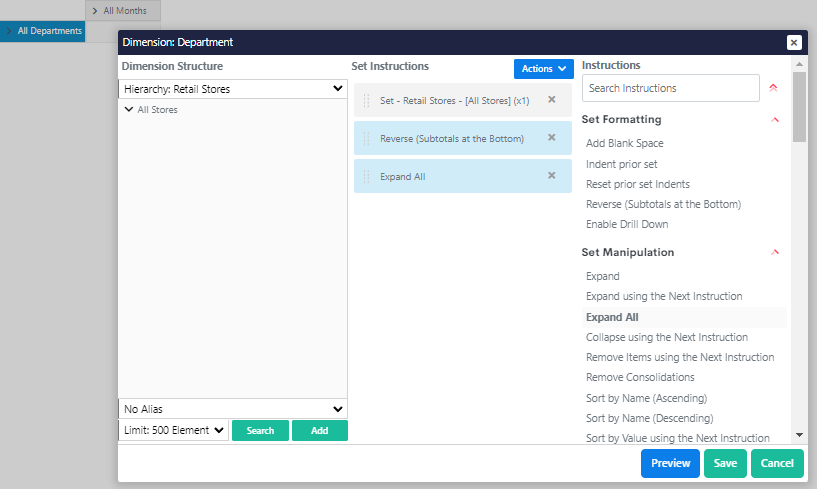 Department Set Instructions