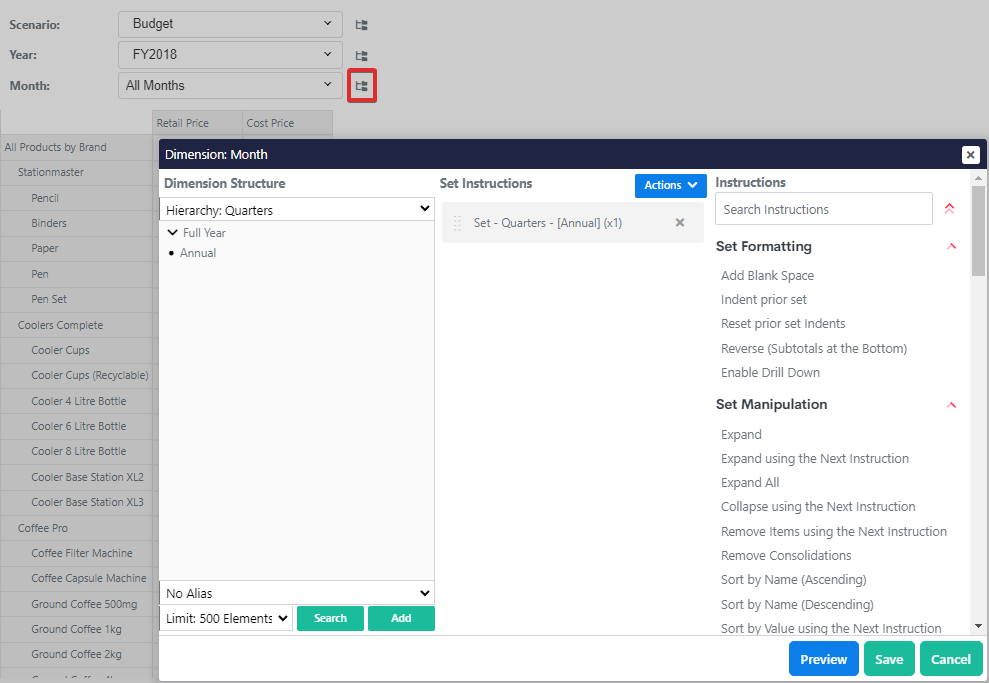 Month Dimension Instructions