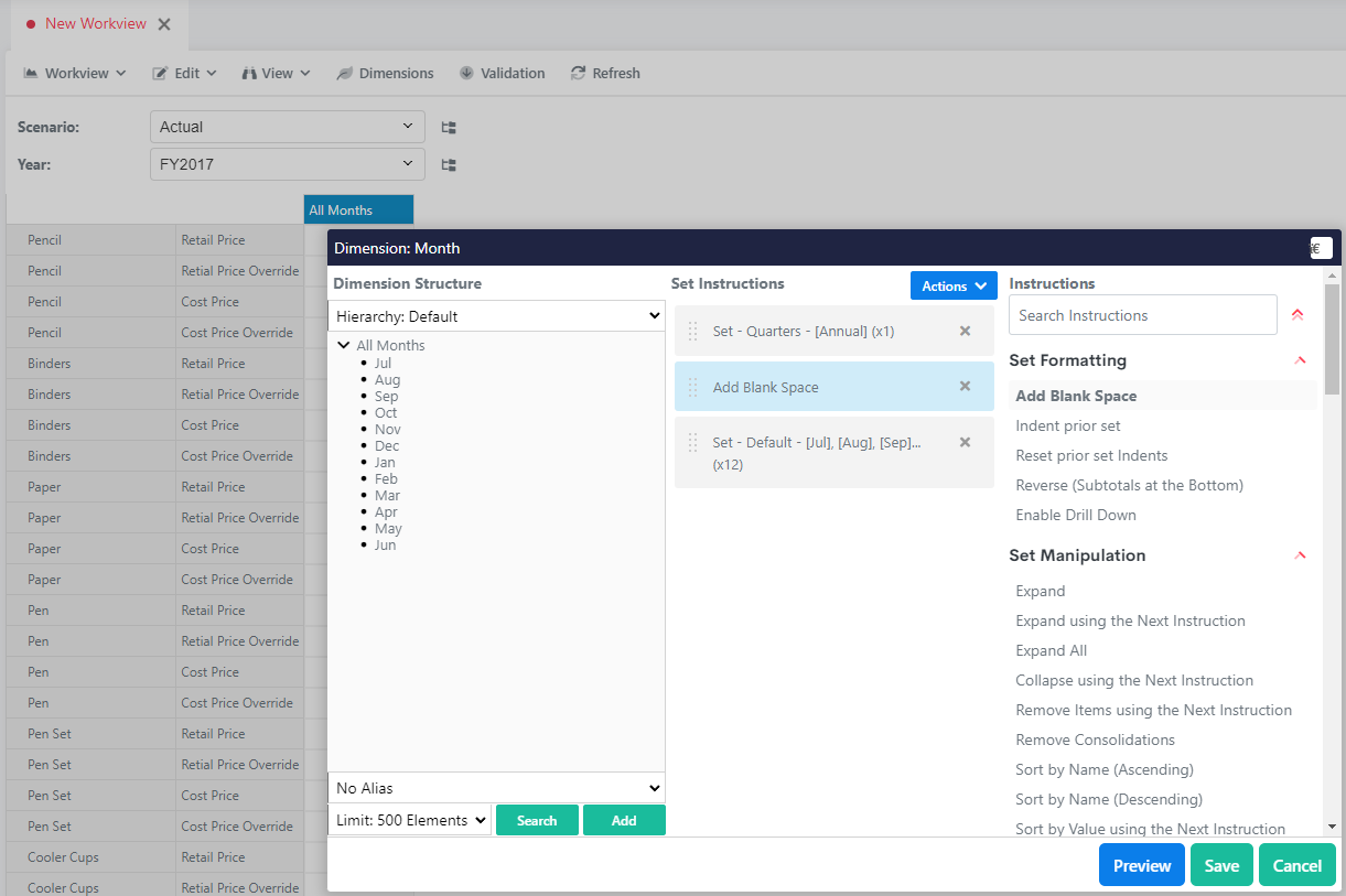 Month Dimension Setup