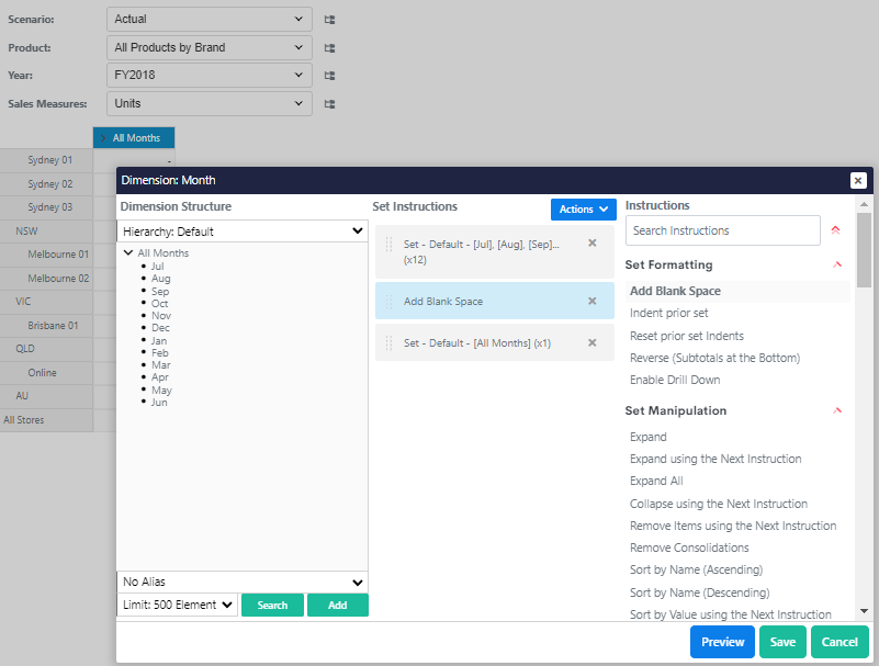 Months Dimension Set Instructions