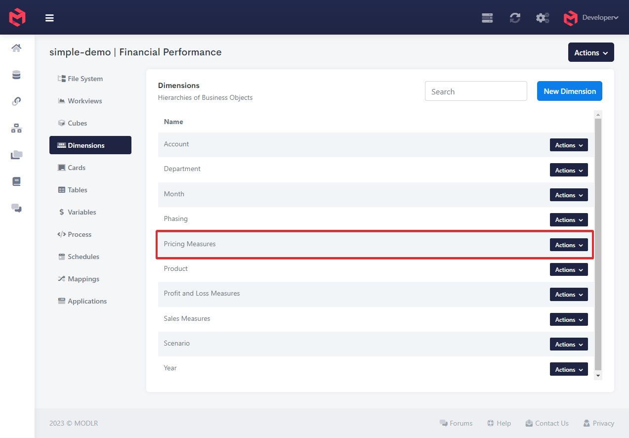 Pricing Measures Dimension
