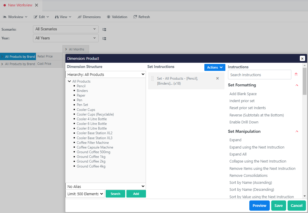 Product Dimension Setup