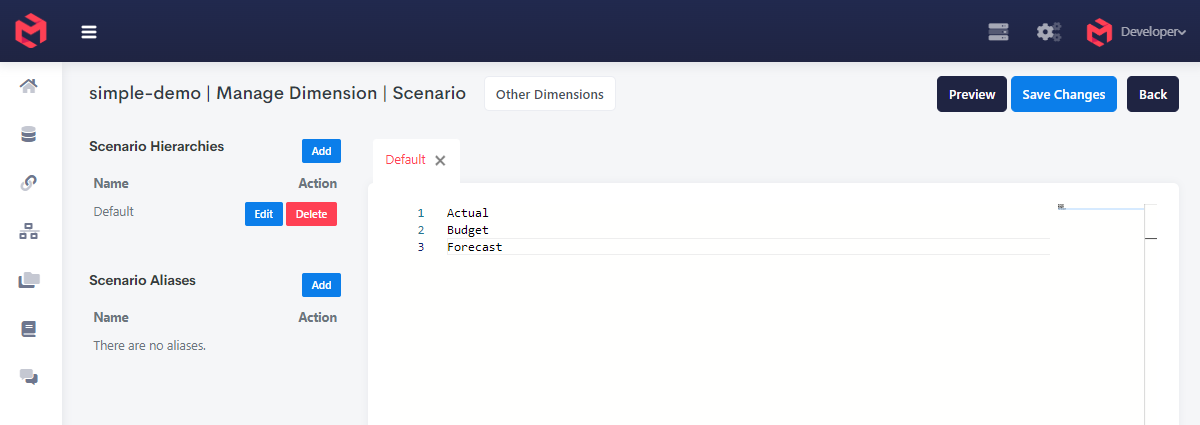 Scenario Dimension Hierarchy